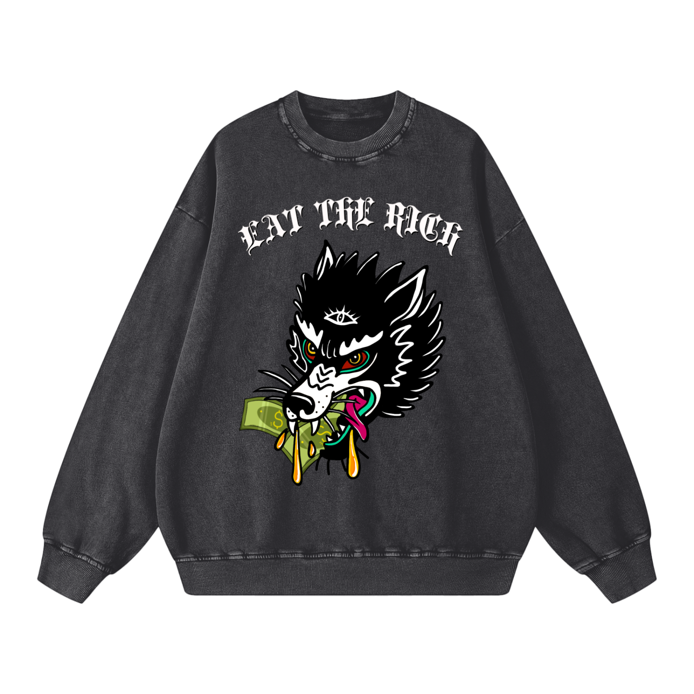 ‘Eat the rich’ Acid Wash Oversize Sweatshirt