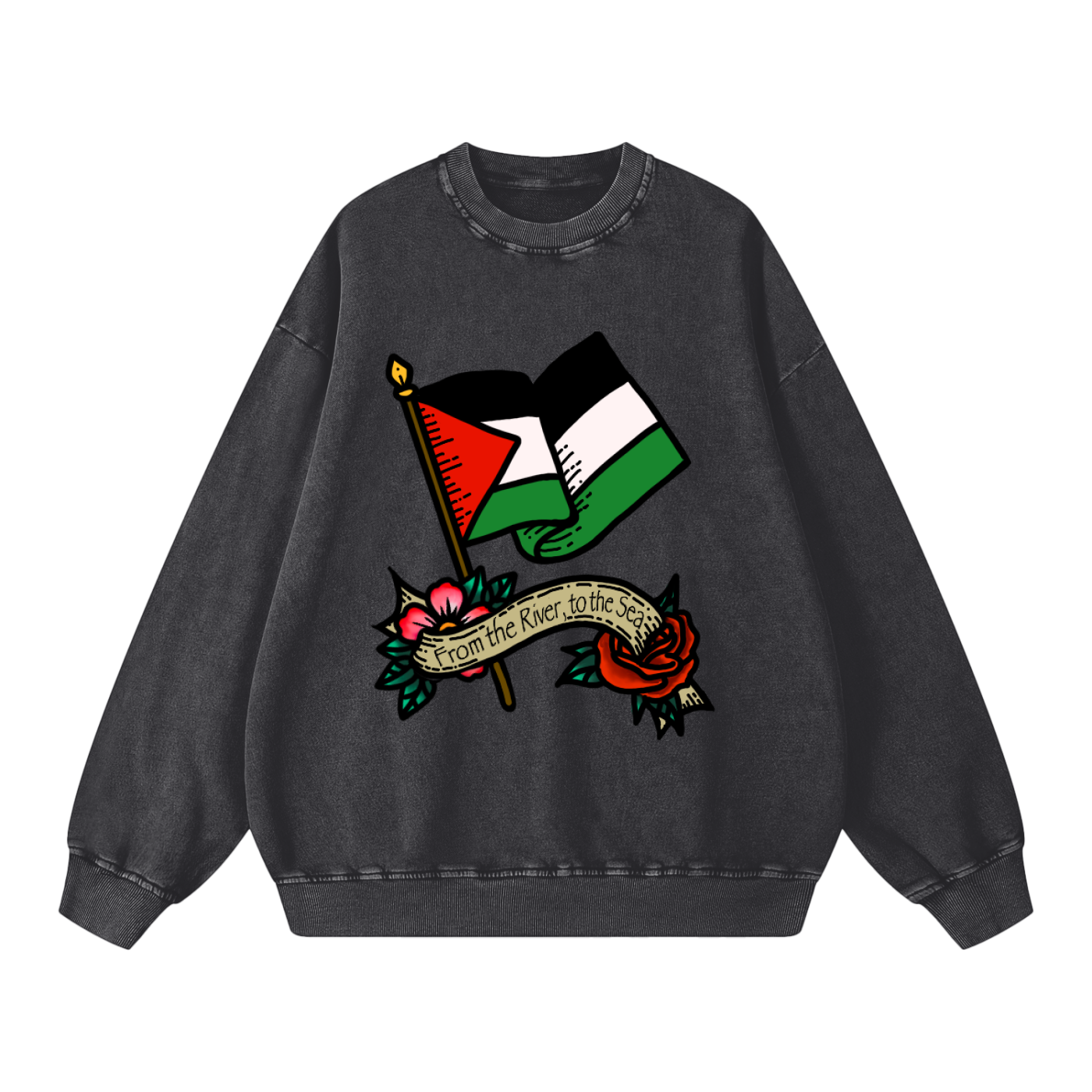 ‘Free Palestine’ Acid Wash Oversize Sweatshirt - 360 GSM