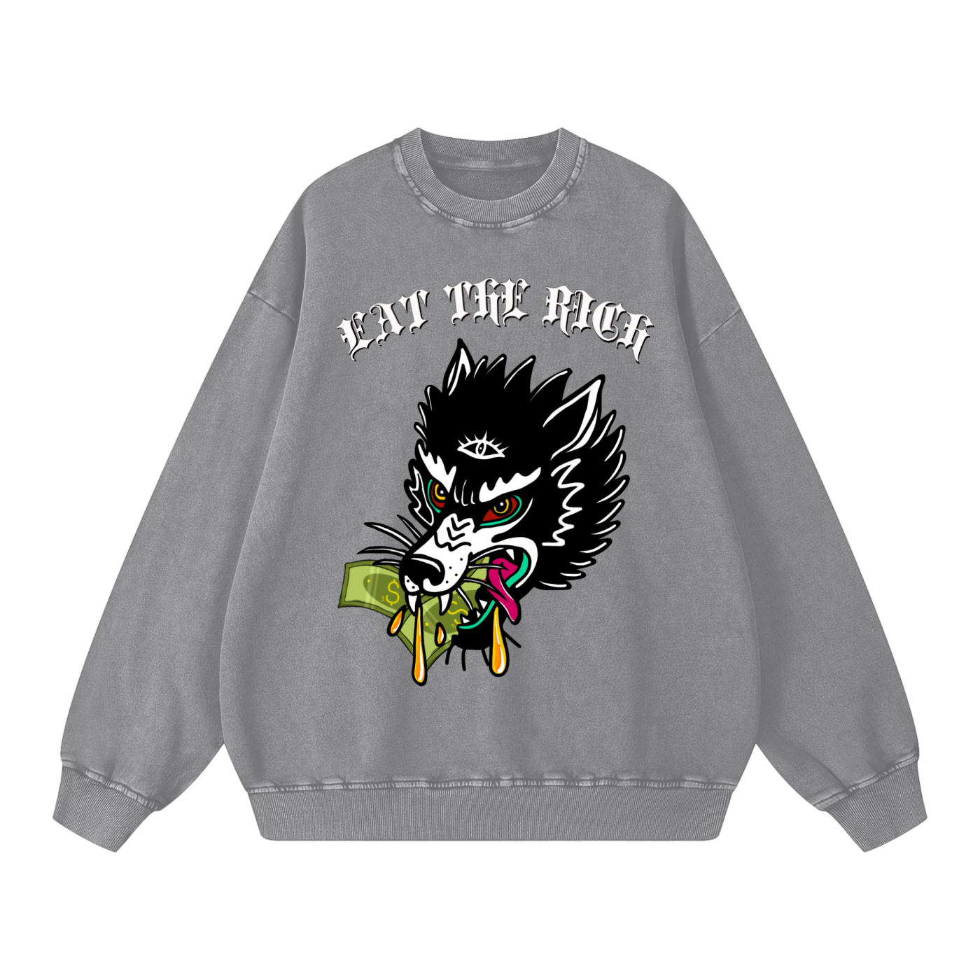 ‘Eat the rich’ Acid Wash Oversize Sweatshirt