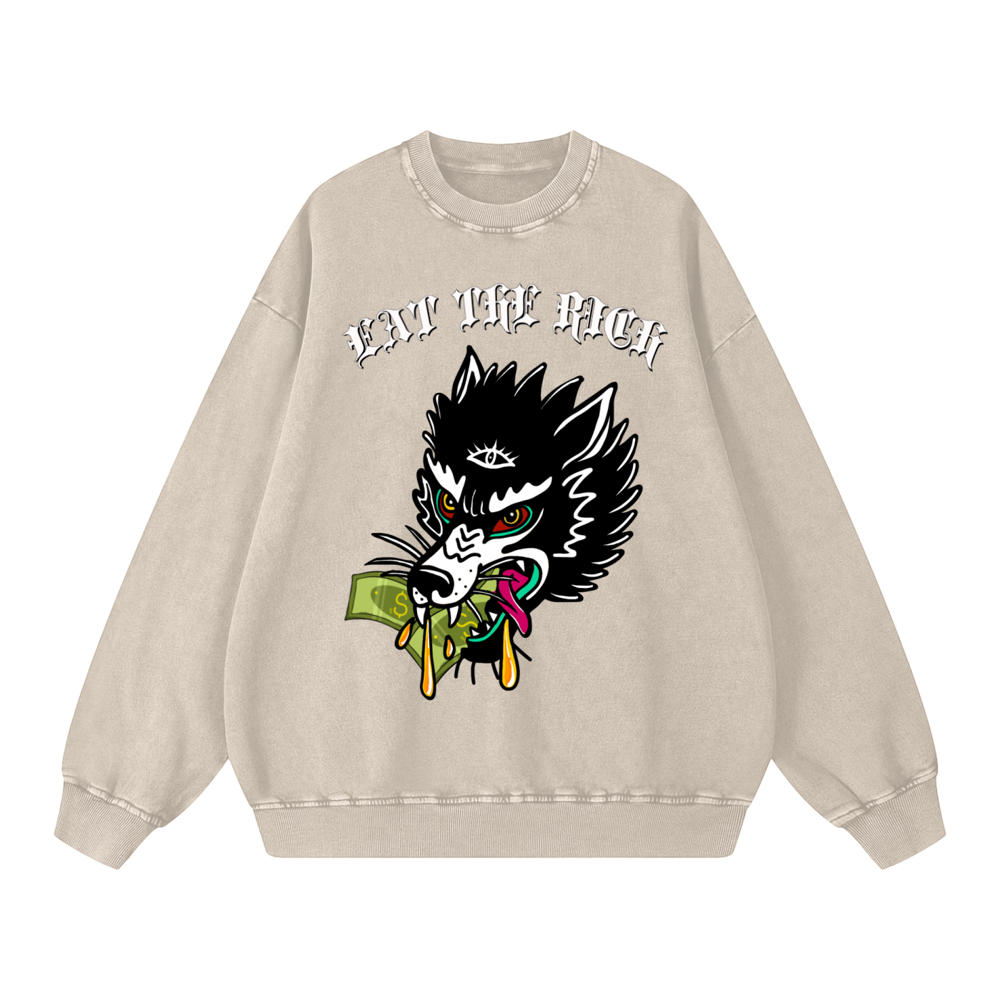 ‘Eat the rich’ Acid Wash Oversize Sweatshirt