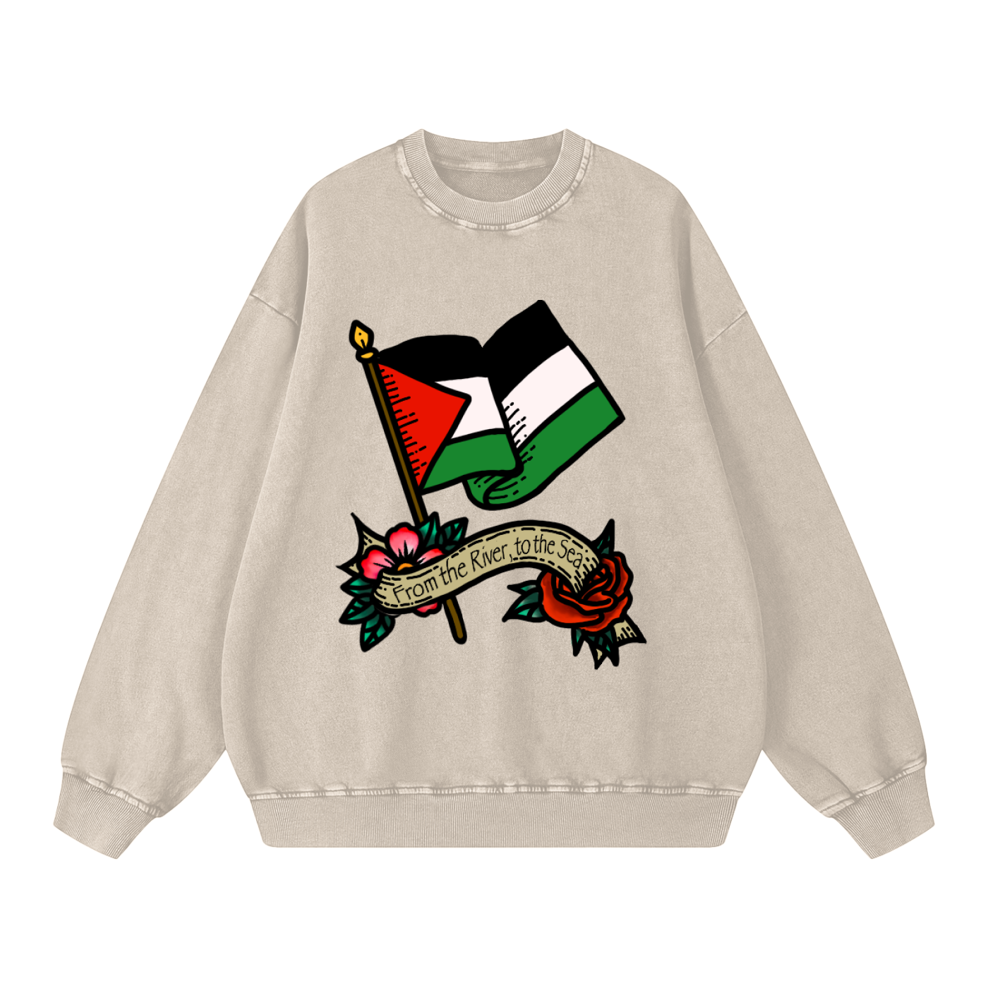 ‘Free Palestine’ Acid Wash Oversize Sweatshirt - 360 GSM
