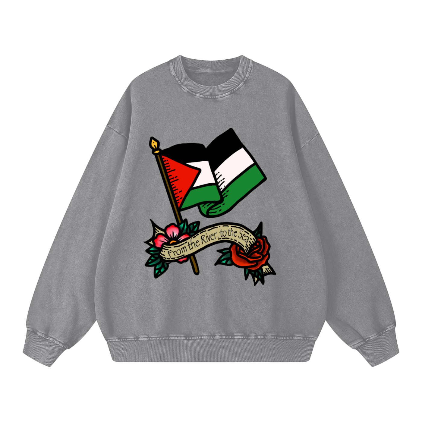 ‘Free Palestine’ Acid Wash Oversize Sweatshirt - 360 GSM