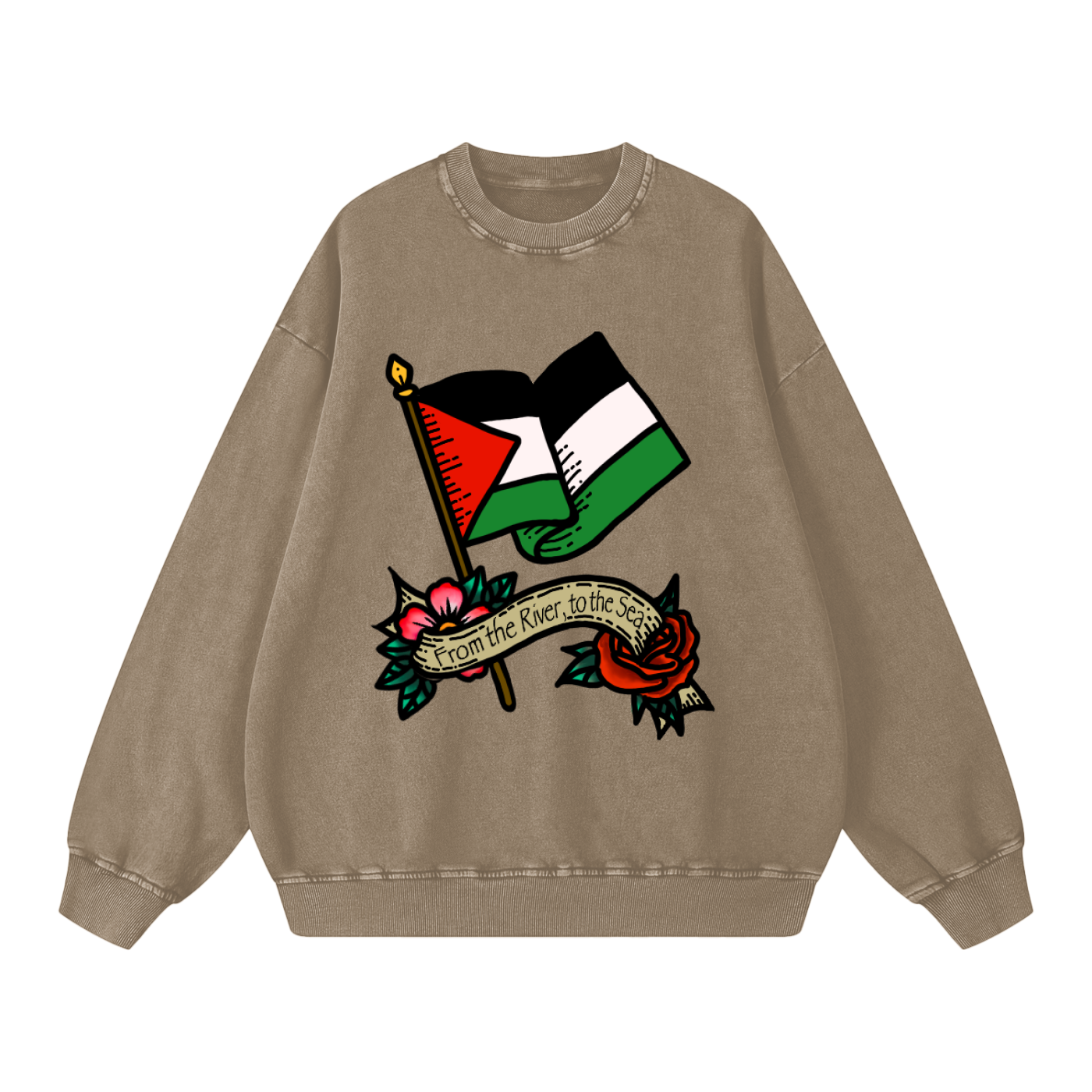 ‘Free Palestine’ Acid Wash Oversize Sweatshirt - 360 GSM