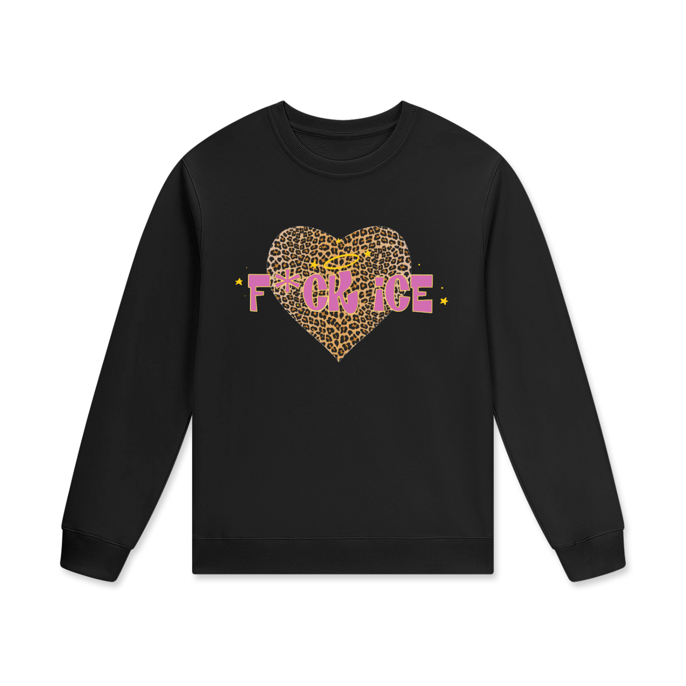 ‘F*ck ice’ leopard print heart Streetwear Unisex Cotton Pullover