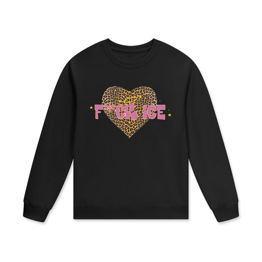 ‘F*ck ice’ leopard print heart Streetwear Unisex Cotton Pullover