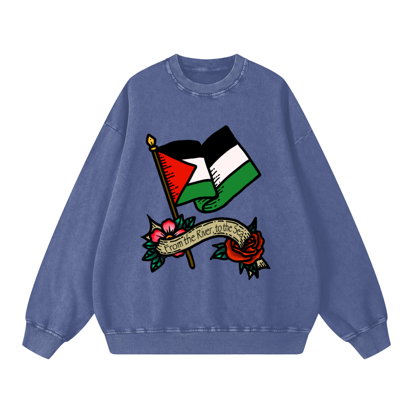 ‘Free Palestine’ Acid Wash Oversize Sweatshirt - 360 GSM