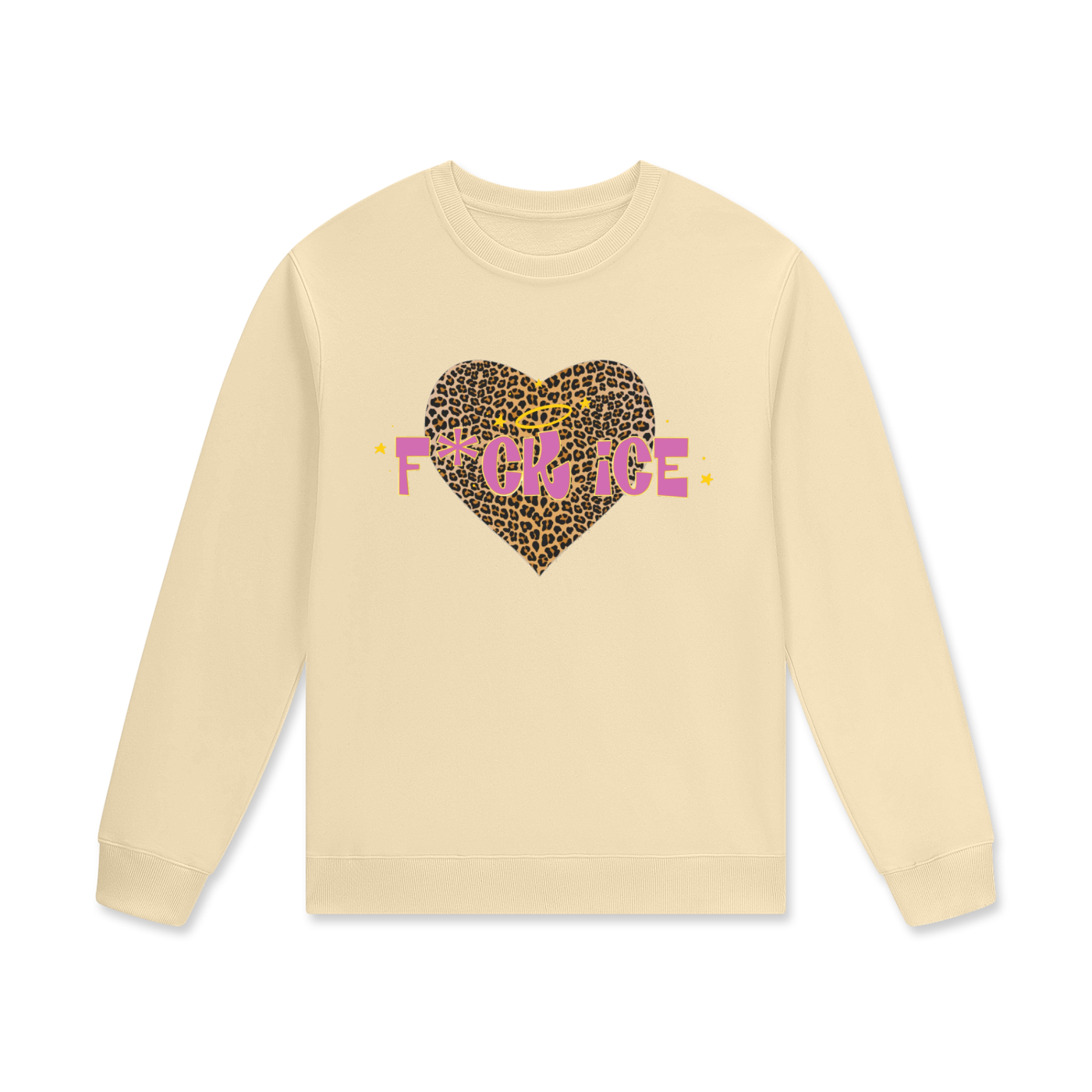 ‘F*ck ice’ leopard print heart Streetwear Unisex Cotton Pullover