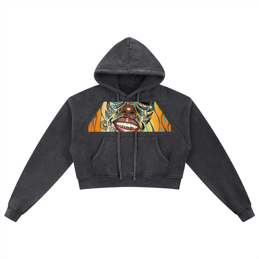 ‘Smile’ Snow Washed Cropped Hoodie