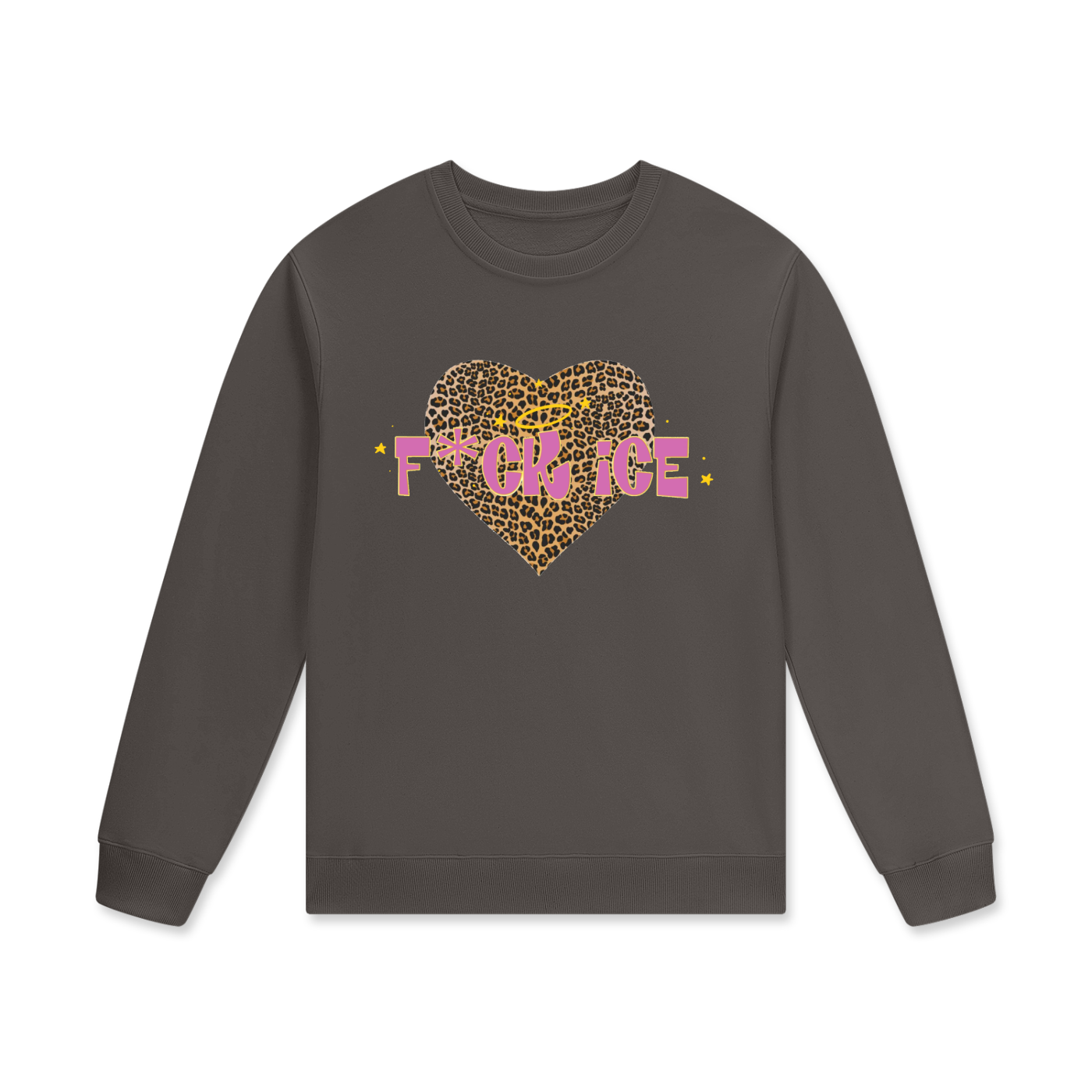 ‘F*ck ice’ leopard print heart Streetwear Unisex Cotton Pullover
