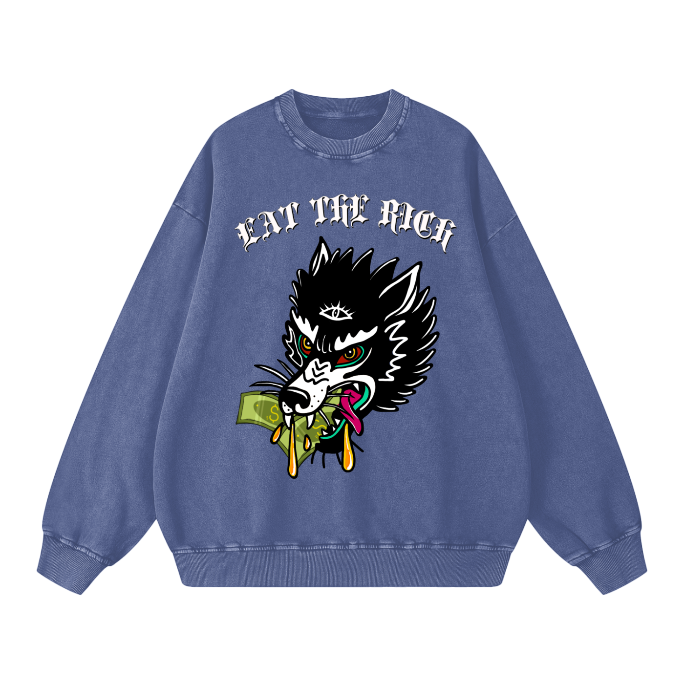 ‘Eat the rich’ Acid Wash Oversize Sweatshirt