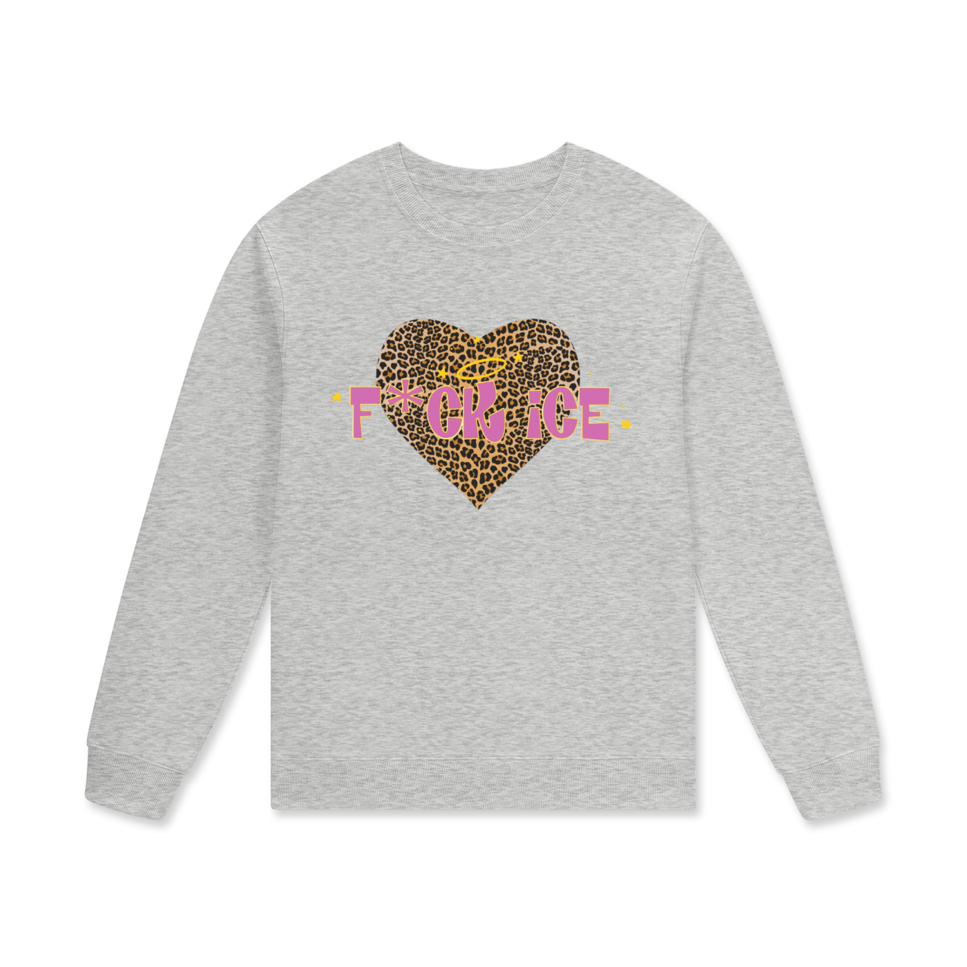 ‘F*ck ice’ leopard print heart Streetwear Unisex Cotton Pullover